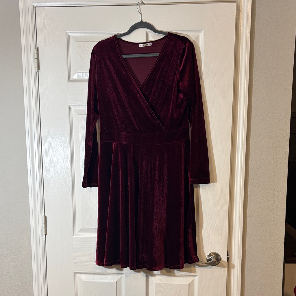 Chic Long Sleeve Velvet Dress In Deep Burgundy